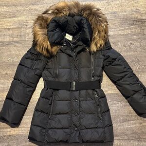 SAM. Women's Black Puffer Jacket with real Fur Hood